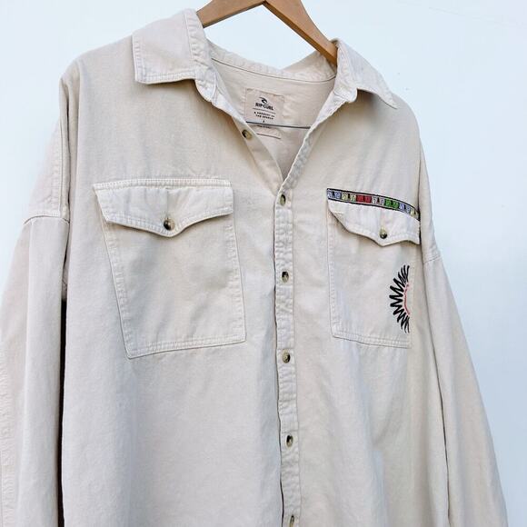 Rip Curl Women’s Embroidered Pacific Dreams Shacket Cream Button Down Large - Picture 7 of 11